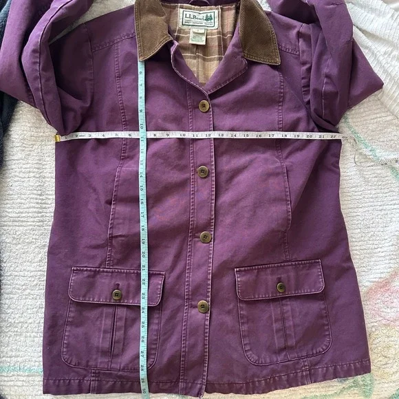 LL Bean Purple Canvas Flannel Corduroy Collar Barn Adirondack Jacket L Reg - Picture 3 of 7
